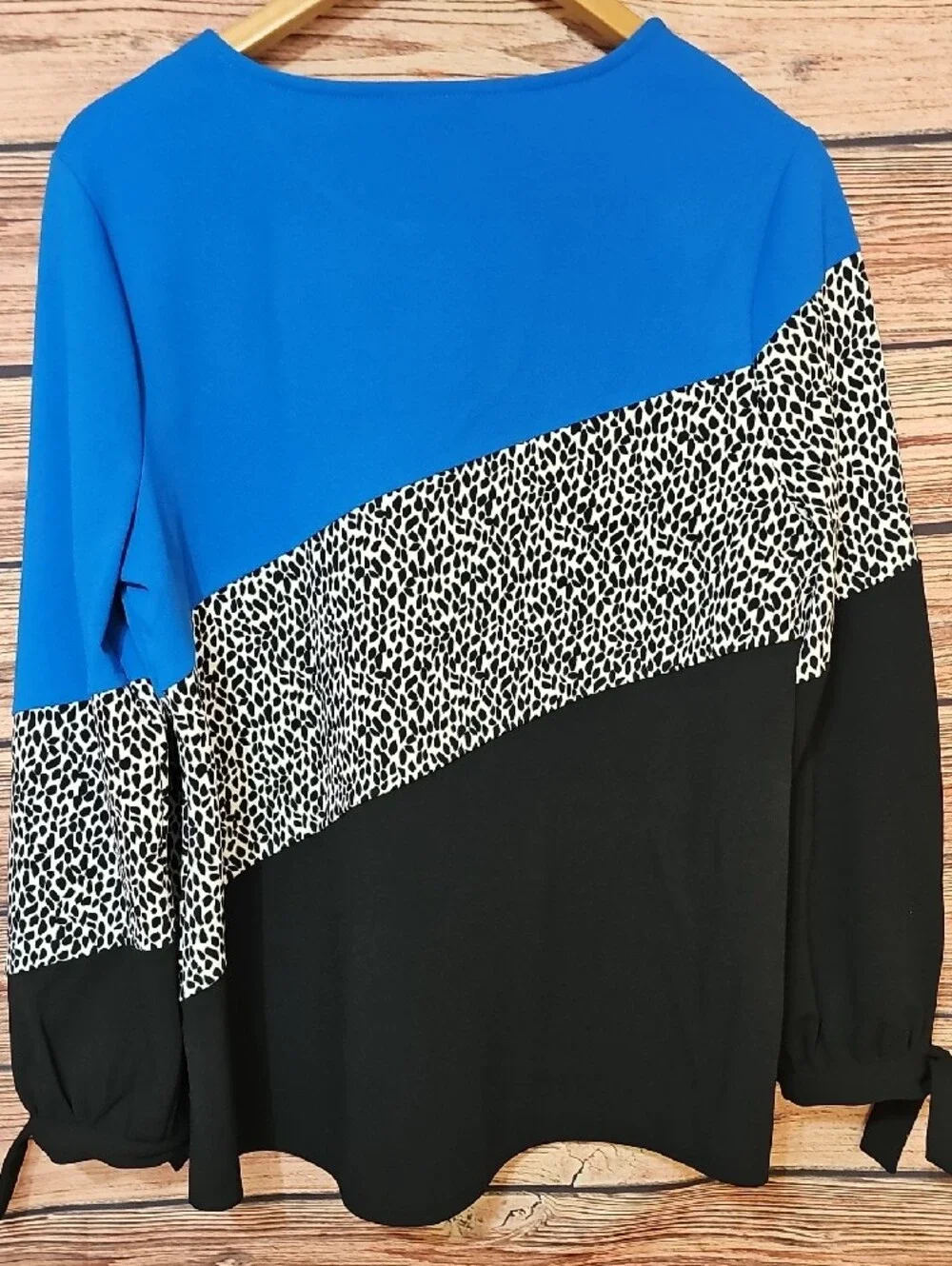 Alfani Blue, Black & White Colorblock Blouse with Animal Print